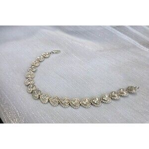Beverly Hills Silver Vintage Diamond Cut Sterling Heart Link Bracelet 7.5”